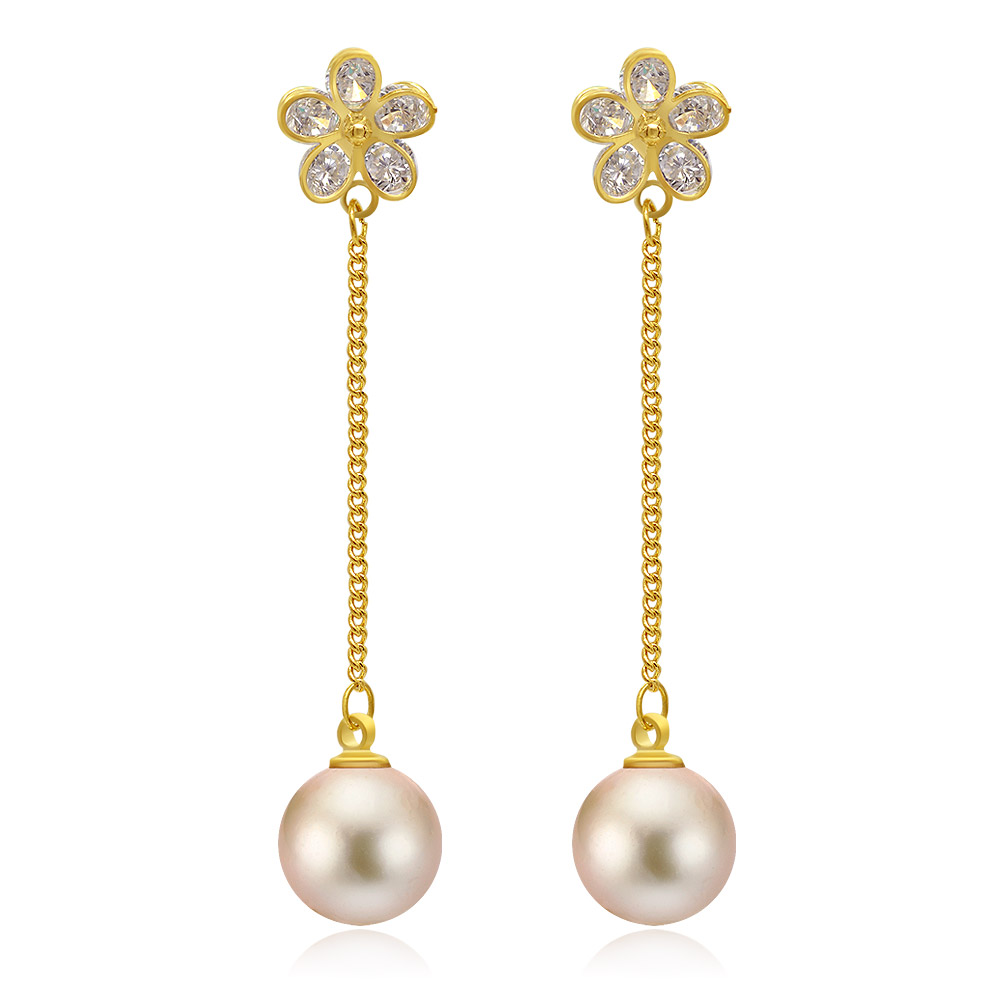 Gold Long Chain Drop Flower Earrings